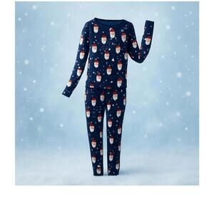 Unisex Navy Blue Santa Print Pajama Set